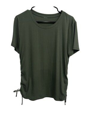 Green Short Sleeve XXL Ribbed Side Tie Top Boho Minimalist Kidcore